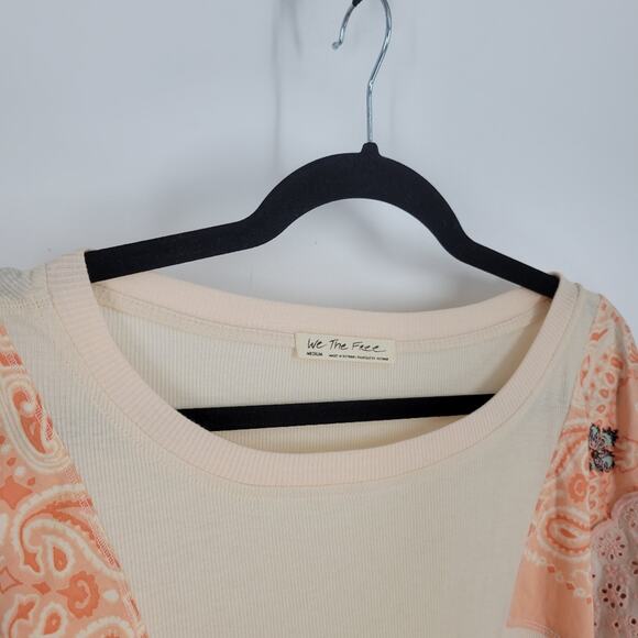 We The Free Peach Alabaster Combo Feelin It Patch Sleeve Long Sleeve Top M - Picture 5 of 9